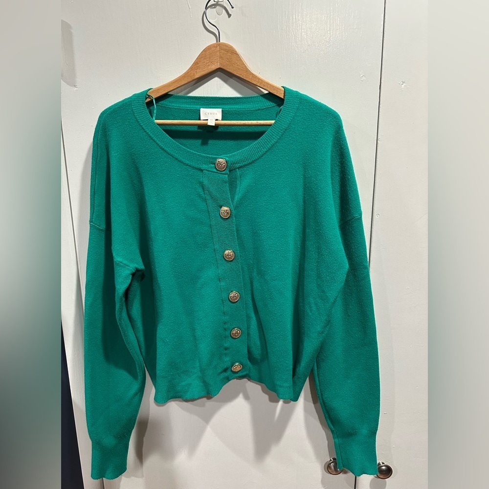 Cyrus Green Knit Sweater with Gold Button